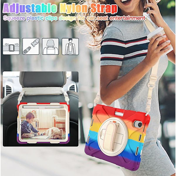 Nettbrettveske for iPad Air 4 2020 10.9'' med skulderstropp Rainbow