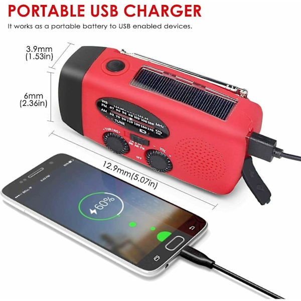 Hätätilakampi Itseviritteinen AM/FM NOAA Aurinkosääradio LED-taskulampulla, 1000mAh Virta
