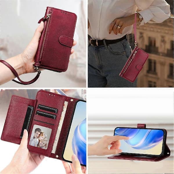 [LCS]Flip Cover til Oneplus Nord 2T PU Læder Magnetisk Lynlås Kortholder Red