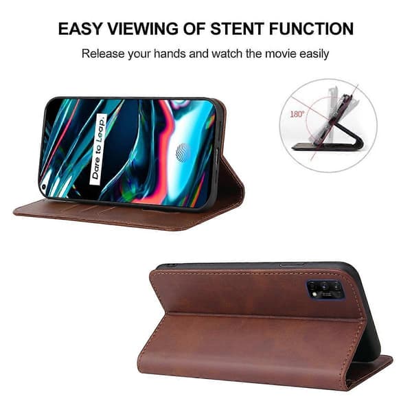 [LCS] För Realme 7 Pro Magnetiskt Stängande Läderfodral Brown