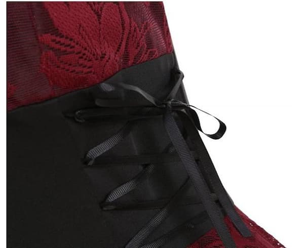[LCS]Kvinnor Slim Strap Fishtail Spetsklänning Med Midjeband RED S