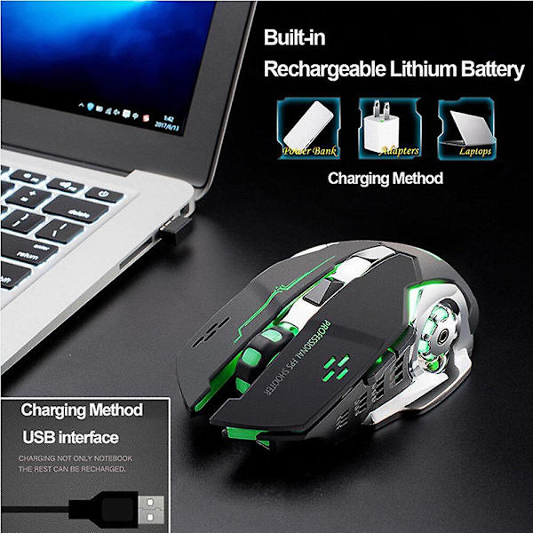 X8 Trådlös Gamingmus Uppladdningsbar Tyst LED Bakgrundsbelyst USB Optisk Ergonomisk Gamingmus LOL Möss