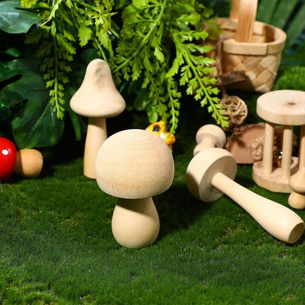 [LCS] 6 stk. dekorative sopper i tre, ubehandlede trehåndverk, DIY-sopper i tre, soppdekor
