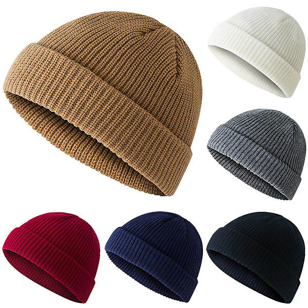 Varm Vinter Strikket Hue Fisherman Varmere Watch Cap Skully Daglig Ski Hue Wine Red