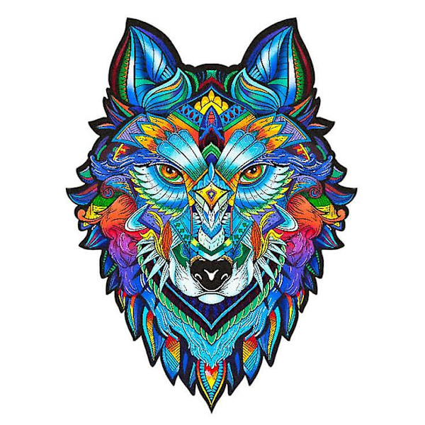 Unik Form Træpuslespil Jigsaw DIY Hjernetræning Pædagogisk Legetøj Wolf King A3
