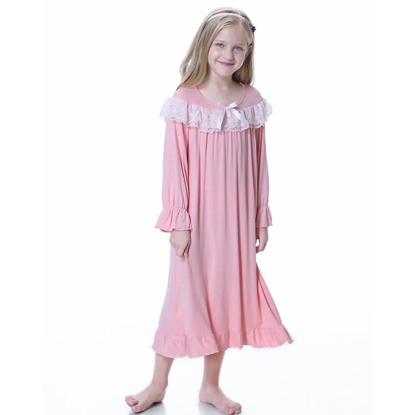 Nattlinnen för flickor Långärmade nattkläder Bekväm prinsessklänning pink 120