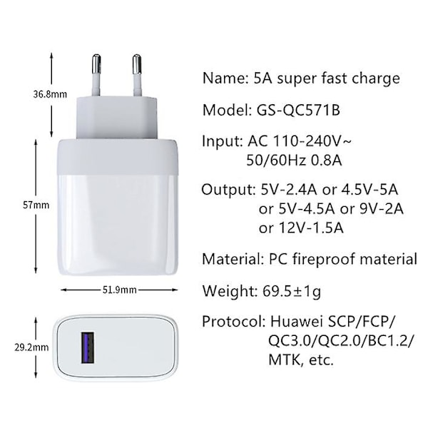 Europeisk Standard Vegglader 5a Universal Smart Ladehode