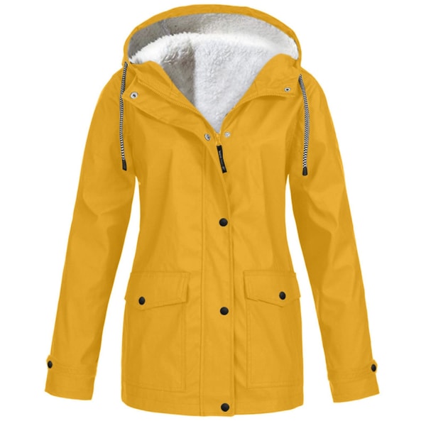 Dam Vinterjacka med Fleece Foder, Utomhuskläder för Bergsklättring, Jacka med Huva och Dragkedja Yellow S