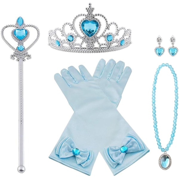 Prinsessa Elsan asusteet lapsille, sisältää punoksen, tiaran, hanskat ja taikakepin 6pcs - blue