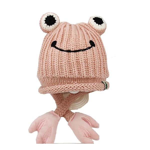 Stickad mössa för barn Söt groda Cartoon Winter Warmer Cap pink M