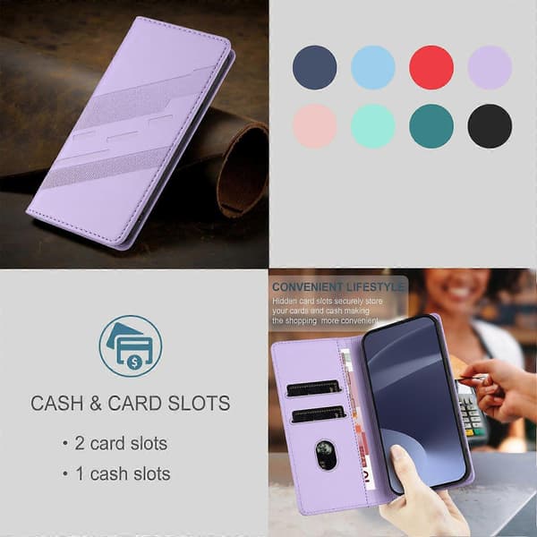 Etui til iPhone 15, blødt PU-læder Folio Flip Kickstand Stødsikkert telefonetui - Mørkegrøn Light Purple