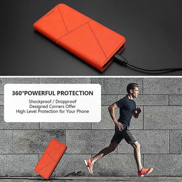 17 Pro Max Pung Etui med Magnetisk Lukning, Læder Flip Cover & Stand - Orange