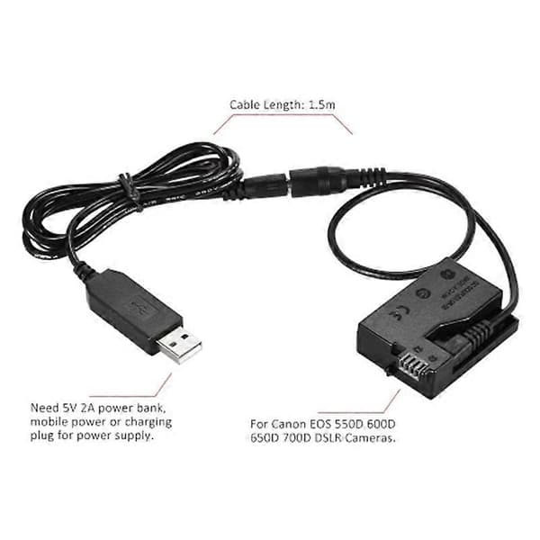 DR-E8 Dummybatteri med DC Power Bank USB-adapterkabeludskiftning til LP-E8 til Canon EOS 550D 6 black