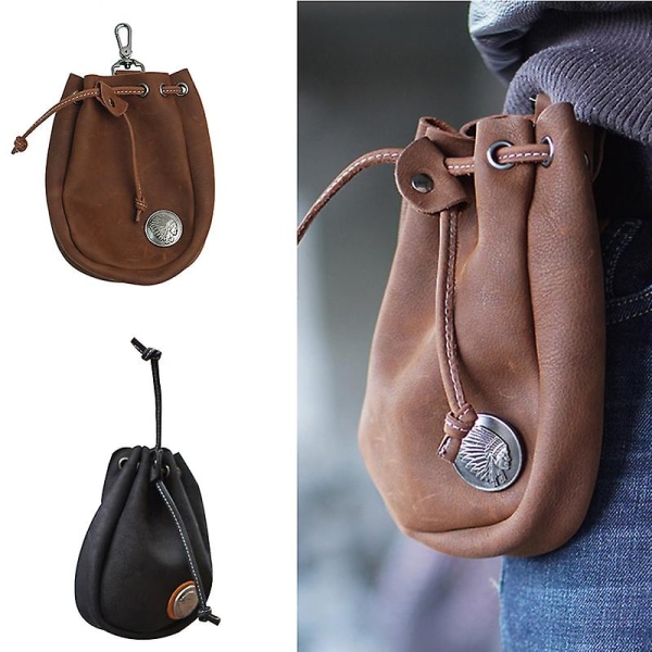 Puhelimen vyölaukku Mini vyötärölaukku kiristysnyörillä Vintage-tyylinen vyölaukku matkailuun ja retkeilyyn Brown