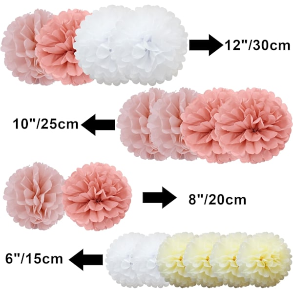 16 st blandade vävnadspapperspompoms, pompomblommor handgjorda bröllopsfestdekorationer bollar #02 Bellini Shade