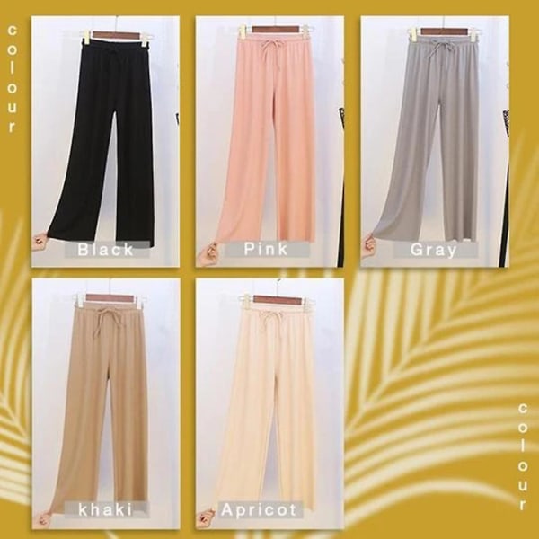 Dam Ice Silks Vida Ben Byxor Lös Elastisk Midja Casual Sommar Långa Byxor Apricot XL