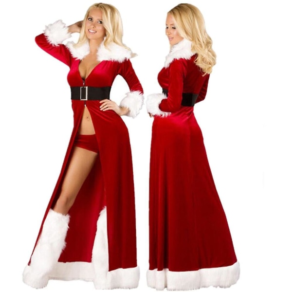 Deluxe sammet Vuxna Juldräkt Cosplay Jultomtekläder Finklänning Xmas Uniform Kostym för kvinnor Cape Robe