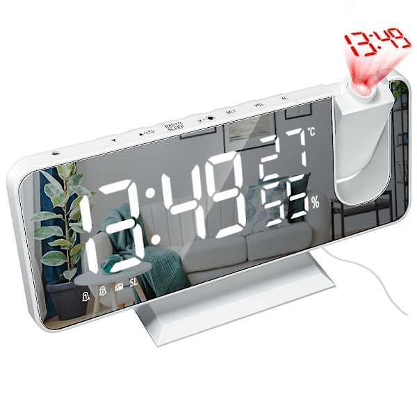 Usb Väckning Fm Radio Tid Projektor Snooze Led Digital Väckarklocka Klocka Bord Elektroniska Skrivbordsklockor White