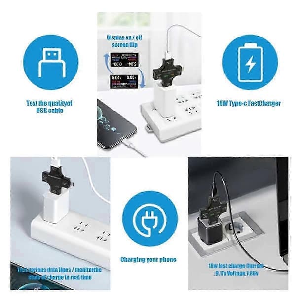 USB C-testare, 2 i 1 Typ C USB-testare Färgskärm IPS Digital Multimeter, Spänning, Ström, Effekt, Motstånd, Temperatur