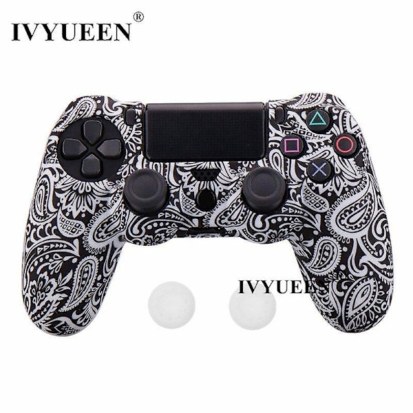Ivyueen 25 färger silikonskal för Playstation Dualshock 4 PS4 Pro Slim-kontroller skyddande hölje tumspak grepp White leaf