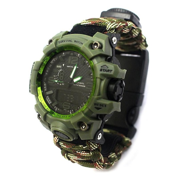 Outdoor Survival Watch Vattentät Emergency Gear Compass Whistle Multi-purpose Armband Army-camouflage