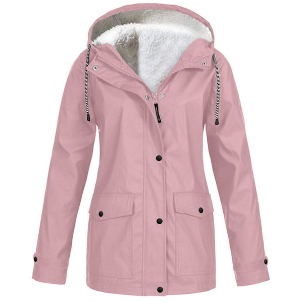 Dame Efterår Og Vinter Plus Fleece Jakke Udendørs Bjergbestigningstøj Hættejakke Lynlås Og Pink 2XL