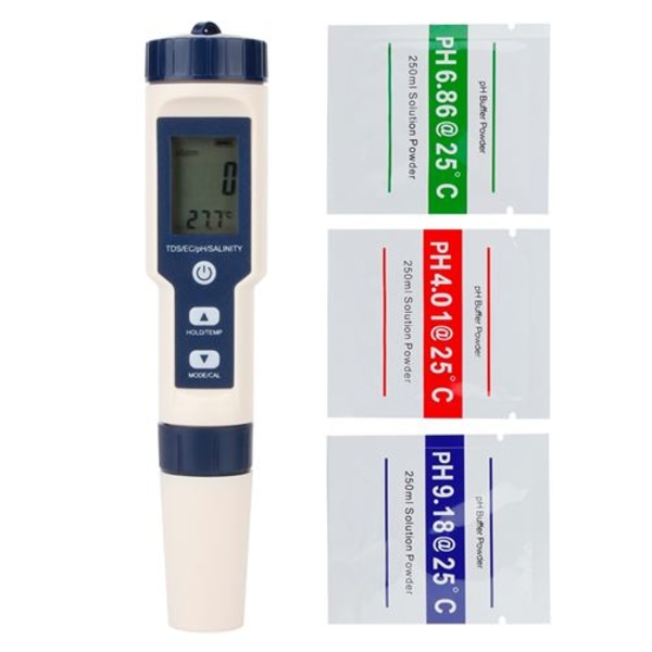 5-in-1 vedenlaadun testauslaite PH TDS EC suola lämpötilan testauslaite