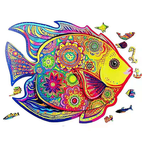 Unik Form Træpuslespil Jigsaw DIY Hjernetræning Pædagogisk Legetøj Gold Fish A5