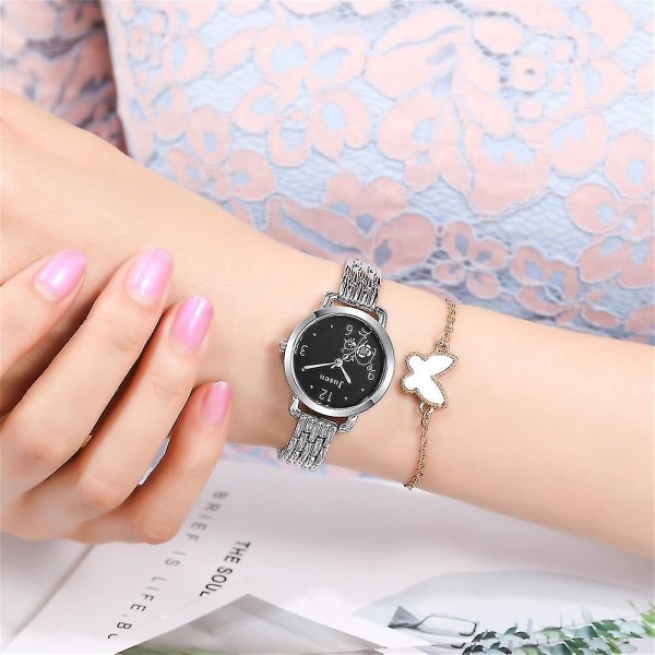 JUSEN JS6325 Mode Blomstermönster Full Metal Armband Dam Elegant Quartz Watch