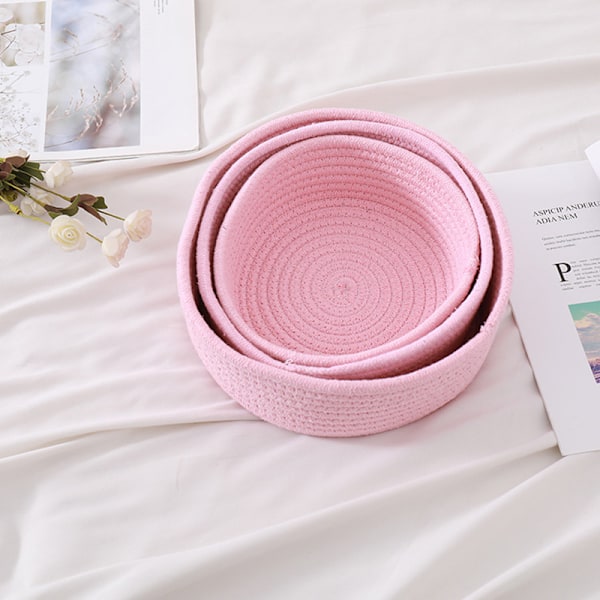 Oppbevaringskurv i vevd stil Elliptisk bomullsrepskurv Organizer for hjemmekontor Små gjenstander 3 størrelser Maskinvaskbar Rosa Small Pink