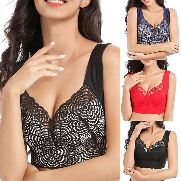 Ultimat Lyft Stretch Fullfigur Sömlös Spets BH Med Utskärningar För Kvinnor Samlad Underkläder Andningsbar Transparent Black 2XL