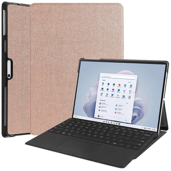 [LCS]For Microsoft Surface Pro 10 Pro 11-deksel PU-skinn sammenleggbart stativ Folio nettbrettdeksel - Grå Multicolor Rose Gold