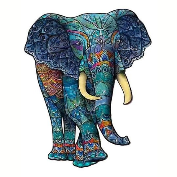 Unik Form Træpuslespil Jigsaw DIY Hjernetræning Pædagogisk Legetøj Blue Elephant A5