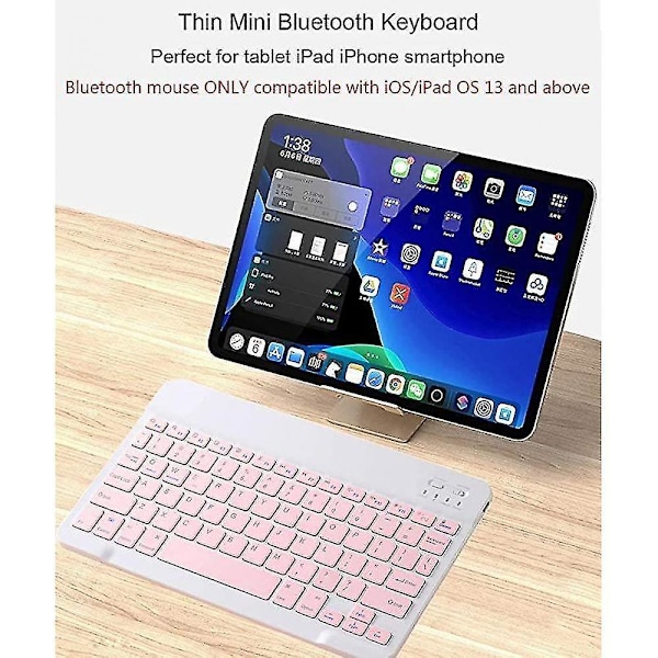 10 tums trådlöst Bluetooth-tangentbord och mus kompatibelt med Ipad Air Pro Pink