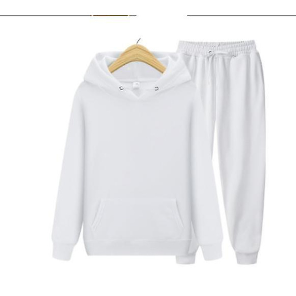 Herr Dam Casual Kläder Kostym Sportkläder Kostym Enfärgad Pullover + Byxor Kostym Julklapp white L