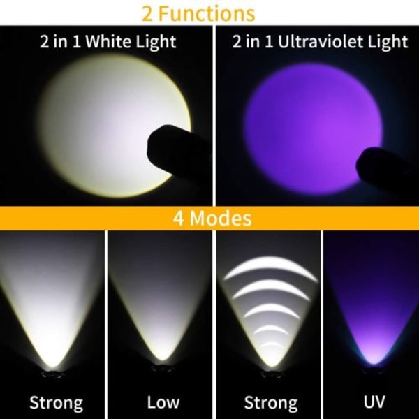 LED-ficklampa, taktisk UV-ficklampa, 500 lumen kraftfull, 4
