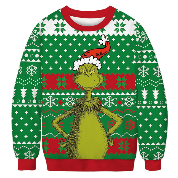 Herr Långärmad Grinch-tröja Ugly Pullover Jultopp XXL