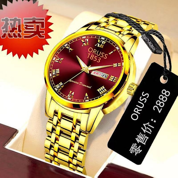 Automatisk Mekanisk Klokke Herre Kalender Selvlysende Vanntett Rundt Vanlig Glass Speil Armbånd Roman men's Gun Color