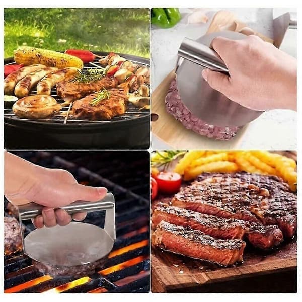 Kjøttpresse i rustfritt stål, biff hamburger kjøttpresse non-stick p Silver