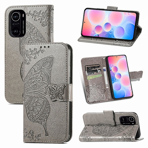 Xiaomi Poco F3 Flip Cover med preget sommerfugl, myk TPU, støtsikker