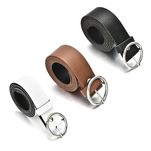 Dambälte i konstläder, jeansbälten för kvinnor, klänningar med klassiskt runt spänne Brown