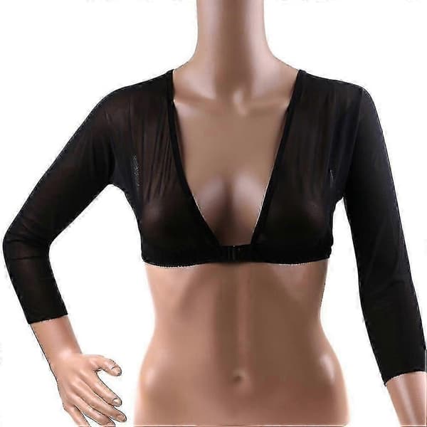 Sömlös Arm Shaper Kort Cropped Navel Mesh Kofta Plus Size Arm Shaper-Bra Black M
