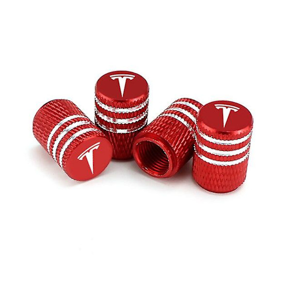 Tesla Model 3/Y Bil Mental Hjul Däckventil Stamlock 4 st För Tesla Logo Styling Däckmunstycke Dammskydd Dekorationstillbehör Red