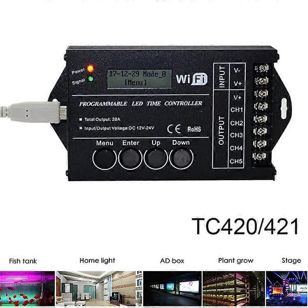 [LCS]DC 12V 24V WiFi RGB Tids-programmerbar LED Controller TC421 5 Kanaler 20A Fælles Anode Programmerbar