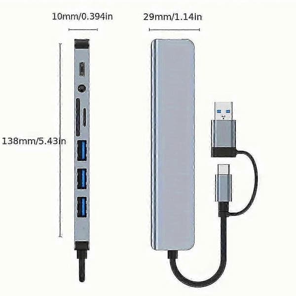 USB C -moniporttikeskitin 8 in 2 -virrallinen USB C -moniporttikeskitinsovitin näppäimistölle 8 in 1