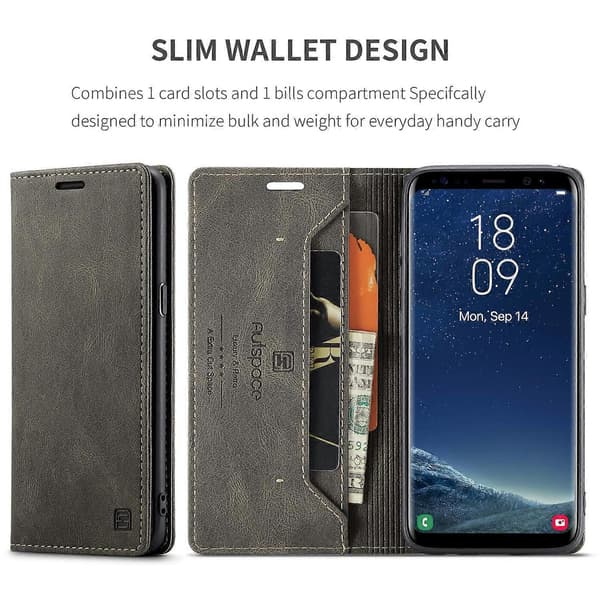 Til Samsung Galaxy S8 Wallet Case AUTSPACE A01 Læder Stand Cover med RFID Blokerende Kortholder - Multicolor Coffee