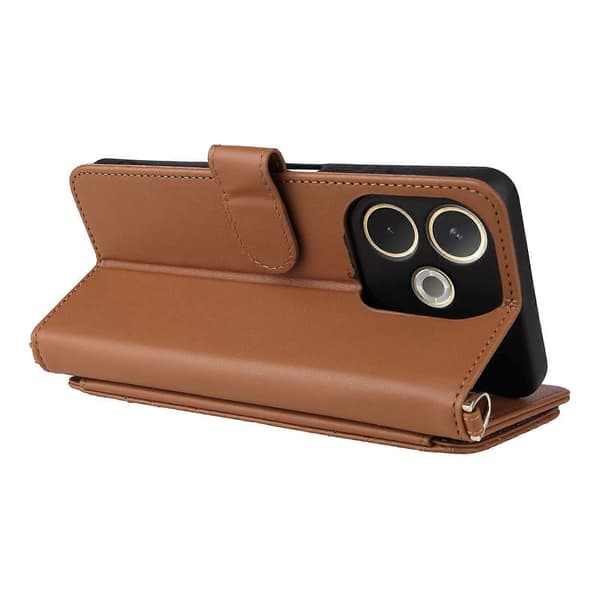 [LCS] För Oppo A5 Pro / Oppo A5 Pro 5G Plånboksfodral med Axel-/Handledsrem Läder Telefonfodral Stativ Brown