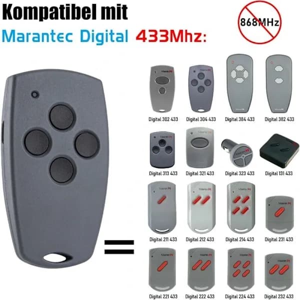 [LCS][CA] Sæt med 2 erstatningshåndsendere til Marantec Digital 212-433 211-433 221-433 - Kompatibel med Marantec d313 382 384 d302 d304 433