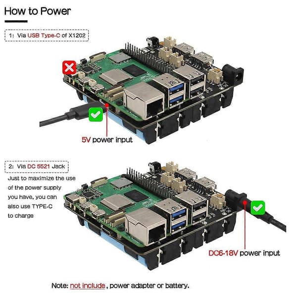 UPS Raspberry Pi 5:lle UPS-virranhallintakortti tukee 4 18650-akkua UPS-moduuli Raspberry Pi 5:lle Black