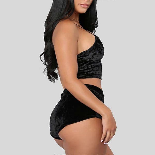 [LCS] Kvinnors sammetsovkläder Mode Sexig Spaghetti Strap Shorts Pyjamas Set Grey XXXL